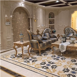 Project Show -Cream Marfil Beige Marble Waterjet Medallion Floor Carpet