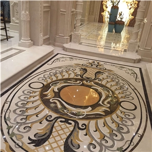 Project Show -Cream Marfil Beige Marble Waterjet Medallion Floor Carpet