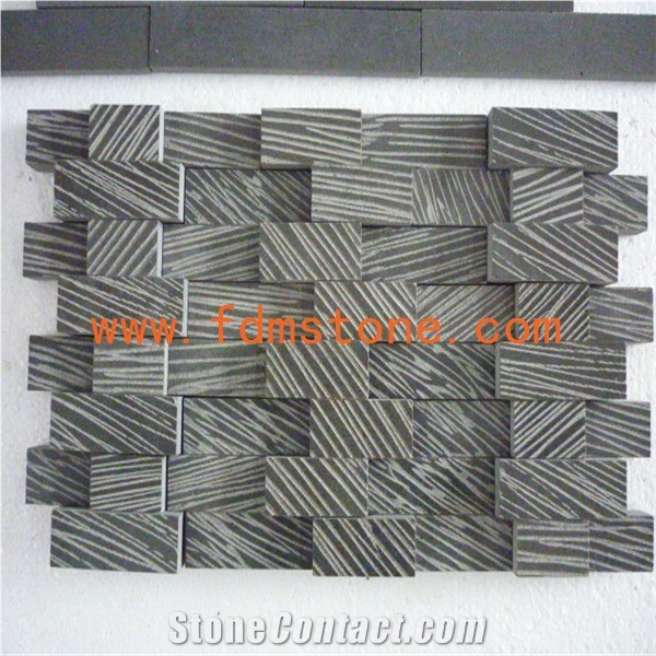 Basalt Linear Strips Mosaic, Black Grey Stone Mosaic ,Brick Mosaic,3d Wall Mosaic,Floor Mosaic