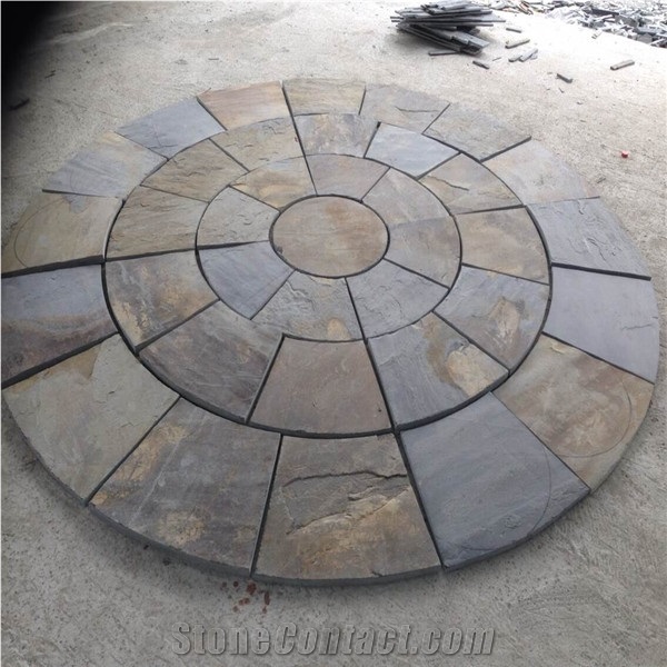 Black Rusty Slate Stone Mosaic on Mesh,China Rust Slate Flagstone Mesh,Multi-Color Slate Random/Irregular Flagstone for Garden Road
