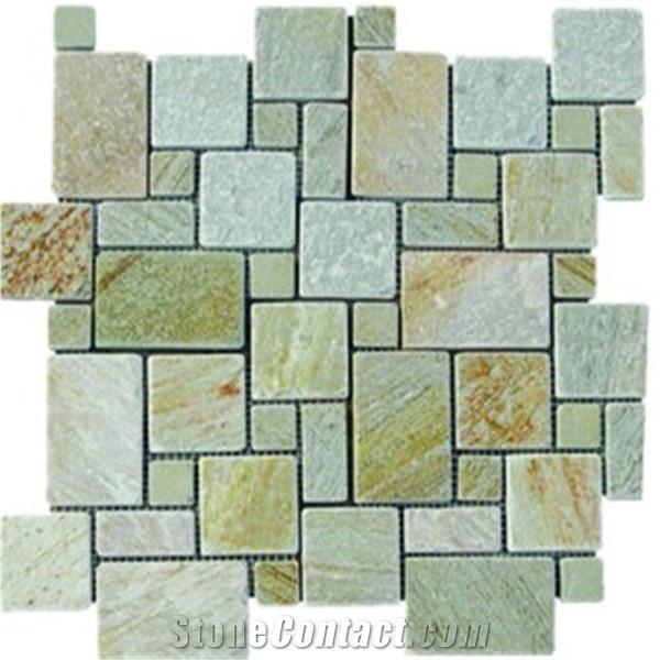 Black Rusty Slate Stone Mosaic on Mesh,China Rust Slate Flagstone Mesh,Multi-Color Slate Random/Irregular Flagstone for Garden Road