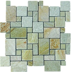 Black Rusty Slate Stone Mosaic on Mesh,China Rust Slate Flagstone Mesh,Multi-Color Slate Random/Irregular Flagstone for Garden Road