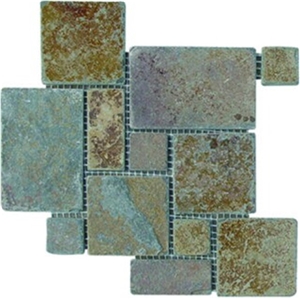 Black Rusty Slate Stone Mosaic on Mesh,China Rust Slate Flagstone Mesh,Multi-Color Slate Random/Irregular Flagstone for Garden Road