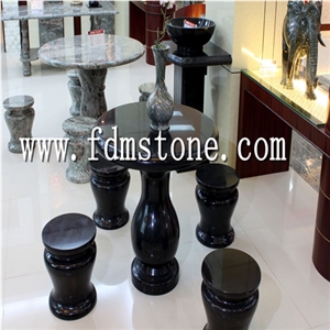 Cheap Stone Black Granite Outdoor Garden Stone Round Tables and Benches,Stone Table Sets