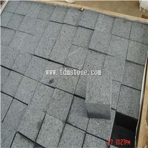 China G654 Cube Stone,Flamed Cobble Stone, Padang Dark Cheap Grey Granite Cube Paving