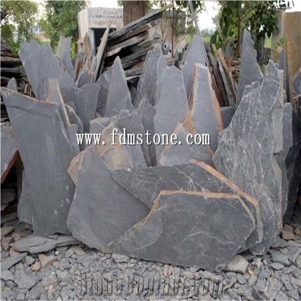 China Mustang Black Slate Round Stepping Tile,P018 Flagstone Crazy Paver,Organic Stepper