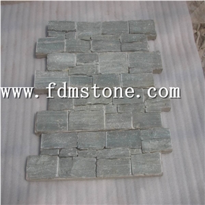 China Mustang Green Slate Cement Natural Cultured Stone/ Stacked Stone/ Ledge Stone for Wall Panel Cladding