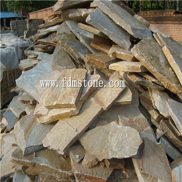 China Mustang Yellow Beige Slate Flagstone Pavers.Crazy Paver Packing