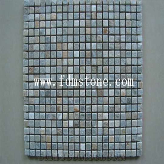 China Rusty Stone Floor Mosaic, China Rust Slate Floor Mosaic，S1120+P014 Mosaic