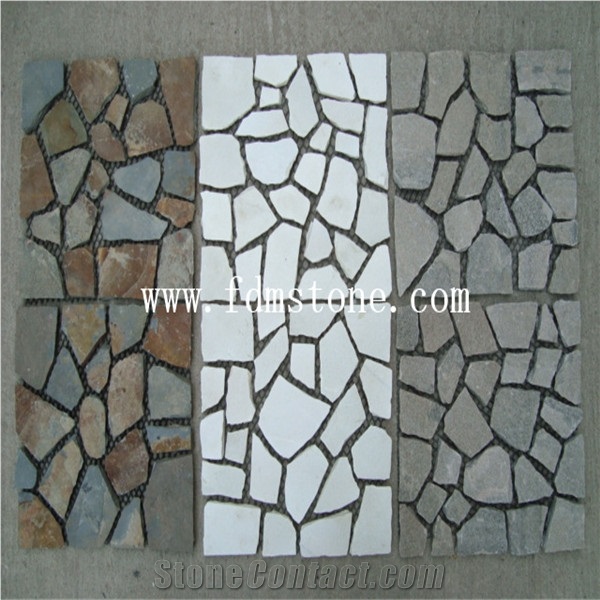 China Rusty Stone Floor Mosaic, China Rust Slate Floor Mosaic，S1120+P014 Mosaic
