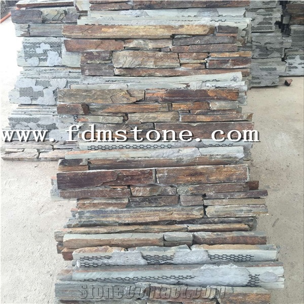 China S1120 Rusty Slate Cement Cultured Stone Z Shape, Rusty Mustang Slate Puzzle Stone Panel Stacked Veneer