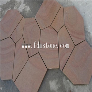 Crazy Paver Pink Rainbow Sandstone,Flagstone on Mesh,Flagstone Pation Tile Organic Stepper
