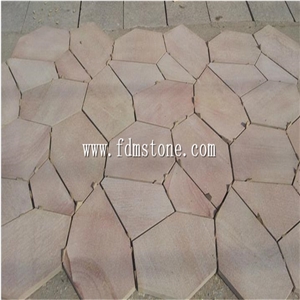 Crazy Paver Pink Rainbow Sandstone,Flagstone on Mesh,Flagstone Pation Tile Organic Stepper