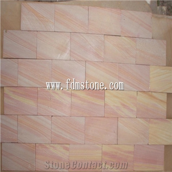 Crazy Paver Pink Rainbow Sandstone,Flagstone on Mesh,Flagstone Pation Tile Organic Stepper