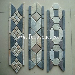 Factory Price Trapezoid Yellow Slate Mosaic Border on Mesh