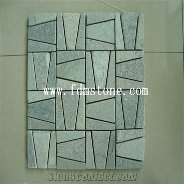 Factory Price Trapezoid Yellow Slate Mosaic Border on Mesh