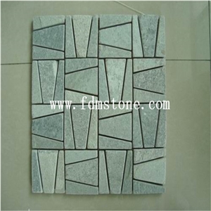 Factory Price Trapezoid Yellow Slate Mosaic Border on Mesh