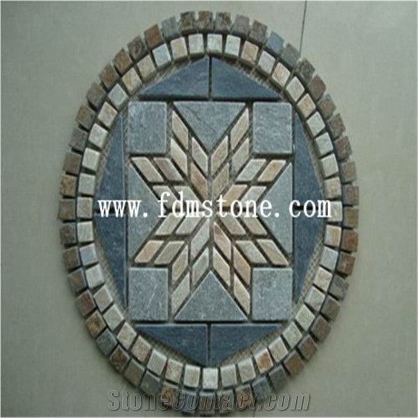 Factory Price Trapezoid Yellow Slate Mosaic Border on Mesh
