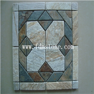 Factory Price Trapezoid Yellow Slate Mosaic Border on Mesh