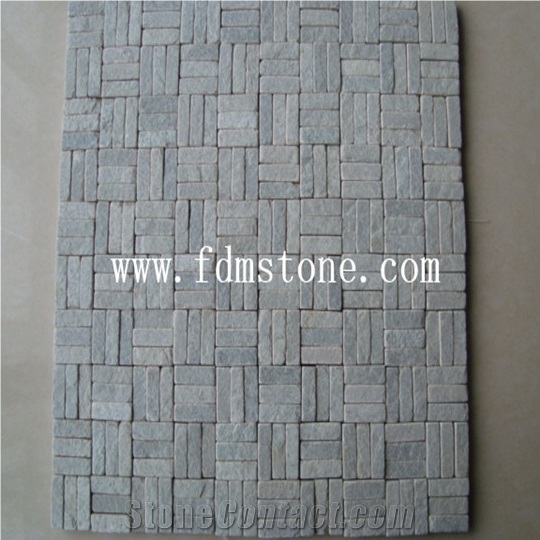 Factory Price Trapezoid Yellow Slate Mosaic on Mesh