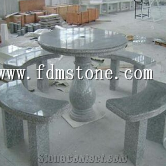 Grey Granite Table & Chairs, Stone Table, Landscaping Bench & Table