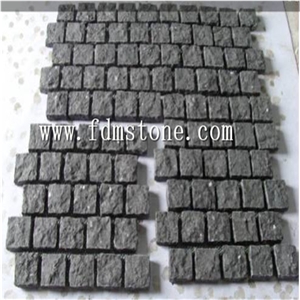 Hainan Grey Basalt Tumbled Cobblestone on Mesh / Paving Stone Interlocking