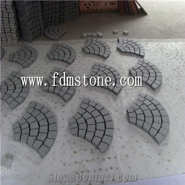 Hainan Grey Basalt Tumbled Cobblestone on Mesh / Paving Stone Interlocking