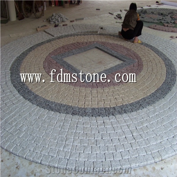 Hainan Grey Basalt Tumbled Cobblestone on Mesh / Paving Stone Interlocking