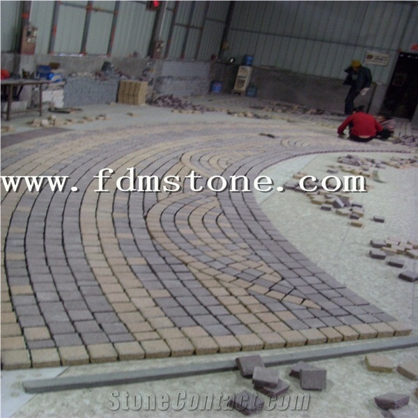 Hainan Grey Basalt Tumbled Cobblestone on Mesh / Paving Stone Interlocking