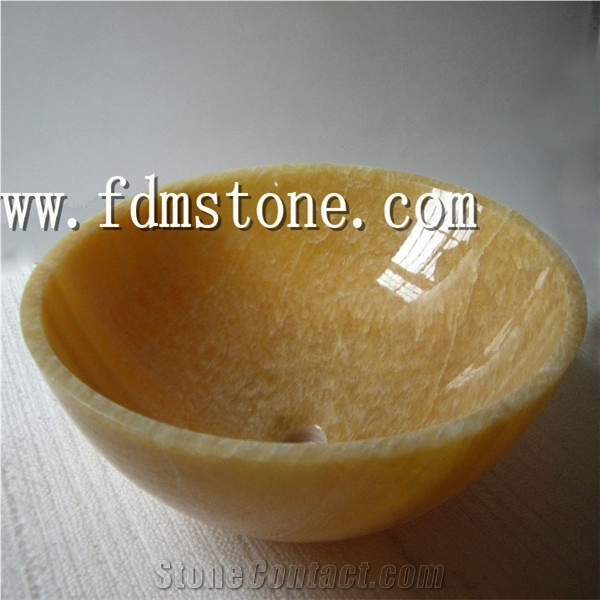 Honey Onyx Marble Round Wash Basin/Bowl Sinks for Bathroom, Honey Onyx Marble Sinks & Basin