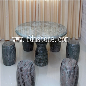 Huaan Jade Stone Onyx Garden Table Set,Green Granite Garden Table and Chairs,Chinese Granite Garden Table and Bench,Ourdoor Table Set