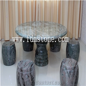 Indoor Stone Garden Table and Benches Carving Fruniture,Antiqued Style Granite Table