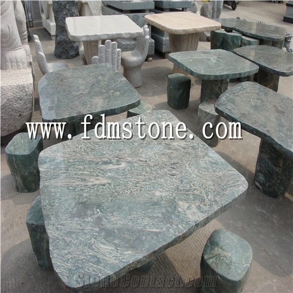 Indoor Stone Garden Table and Benches Carving Fruniture,Antiqued Style Granite Table