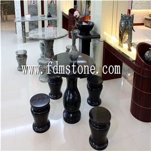 Indoor Stone Garden Table and Benches Carving Fruniture,Antiqued Style Granite Table