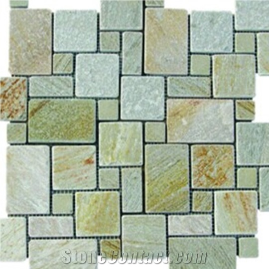 Natural Mesh China Multicolor Slate Style Flagstone,Factory Natural Anti-Slip Outdoor Tiles,Gray Bricks Tile Matt,Irregular Random Slate