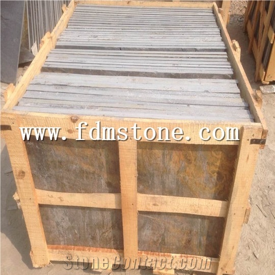 Natural Rusty Color Stone Slate Pool Bullnose,Flamed Slate Tiles,Natural Split Slate Paving Tiles