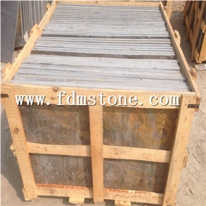 Natural Rusty Color Stone Slate Pool Bullnose,Flamed Slate Tiles,Natural Split Slate Paving Tiles