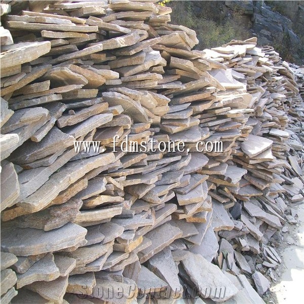 Natural Slate Crazy Flagstone Paving Tiles,Slate Walling Tiles,Yellow Honey Gold Slate P014 Walling Tiles