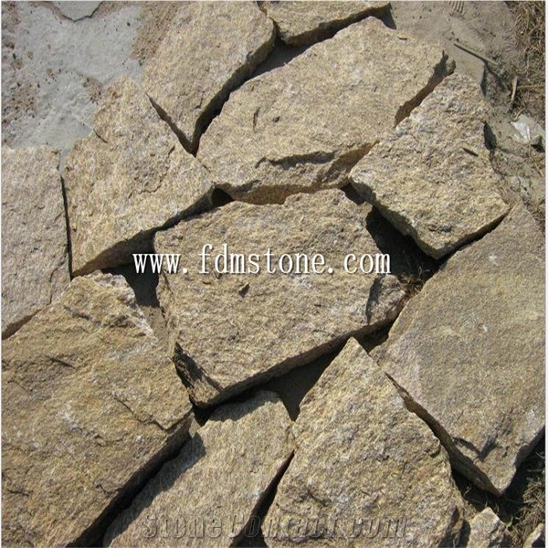 Natural Slate Crazy Flagstone Paving Tiles,Slate Walling Tiles,Yellow Honey Gold Slate P014 Walling Tiles