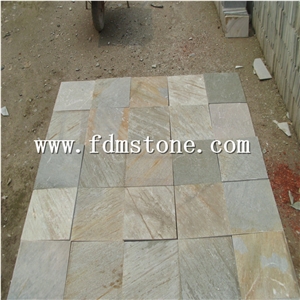 P014 Slate Tiles for Sale, Yellow Gold Slate Swimming Pool Deck Tiles