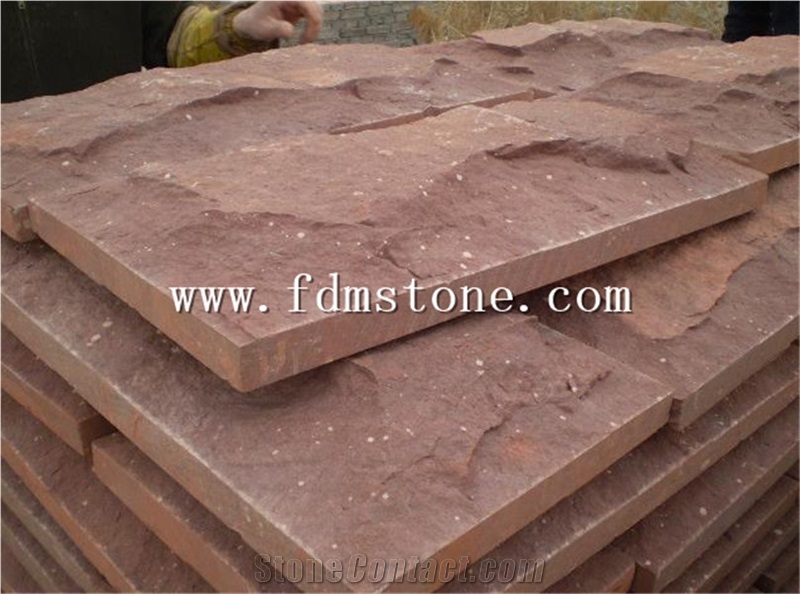 Red Sadnstone Mushroom Stone Walling Tiles,Agra Red Sandstone Wall Cladding