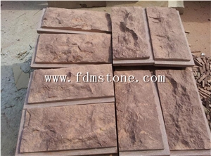 Red Sadnstone Mushroom Stone Walling Tiles,Agra Red Sandstone Wall Cladding