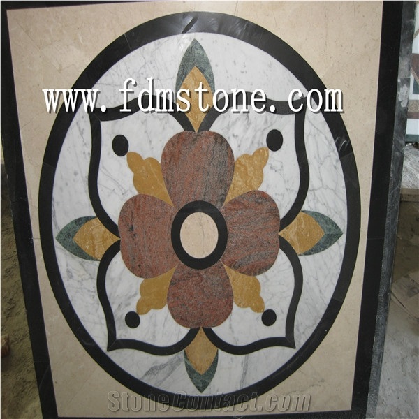 Round Flooring Pattern, Square Waterjet Medallion, Waterjet Medallions,Marble Medallion, Art Marble Flooring,Multicolor Mesh Mounted,Indoor Decoration