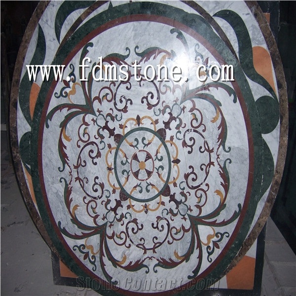 Round Flooring Pattern, Square Waterjet Medallion, Waterjet Medallions,Marble Medallion, Art Marble Flooring,Multicolor Mesh Mounted,Indoor Decoration