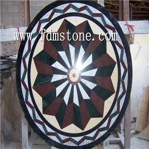 Round Flooring Pattern, Square Waterjet Medallion, Waterjet Medallions,Marble Medallion, Art Marble Flooring,Multicolor Mesh Mounted,Indoor Decoration