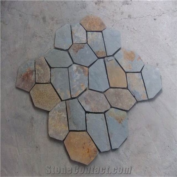 Rustic Slate Random Flagstones Flooring Paver,Meshed Slate Stone,Slate Flagstone Patio