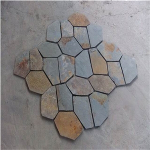 Rustic Slate Random Flagstones Flooring Paver,Meshed Slate Stone,Slate Flagstone Patio
