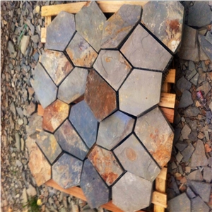 Rustic Slate Random Flagstones Flooring Paver,Meshed Slate Stone,Slate Flagstone Patio