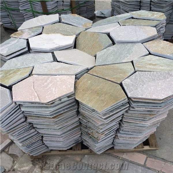 Rustic Slate Random Flagstones Flooring Paver,Meshed Slate Stone,Slate Flagstone Patio