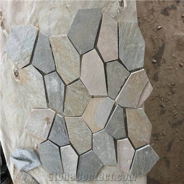 Rustic Slate Random Flagstones Flooring Paver,Meshed Slate Stone,Slate Flagstone Patio